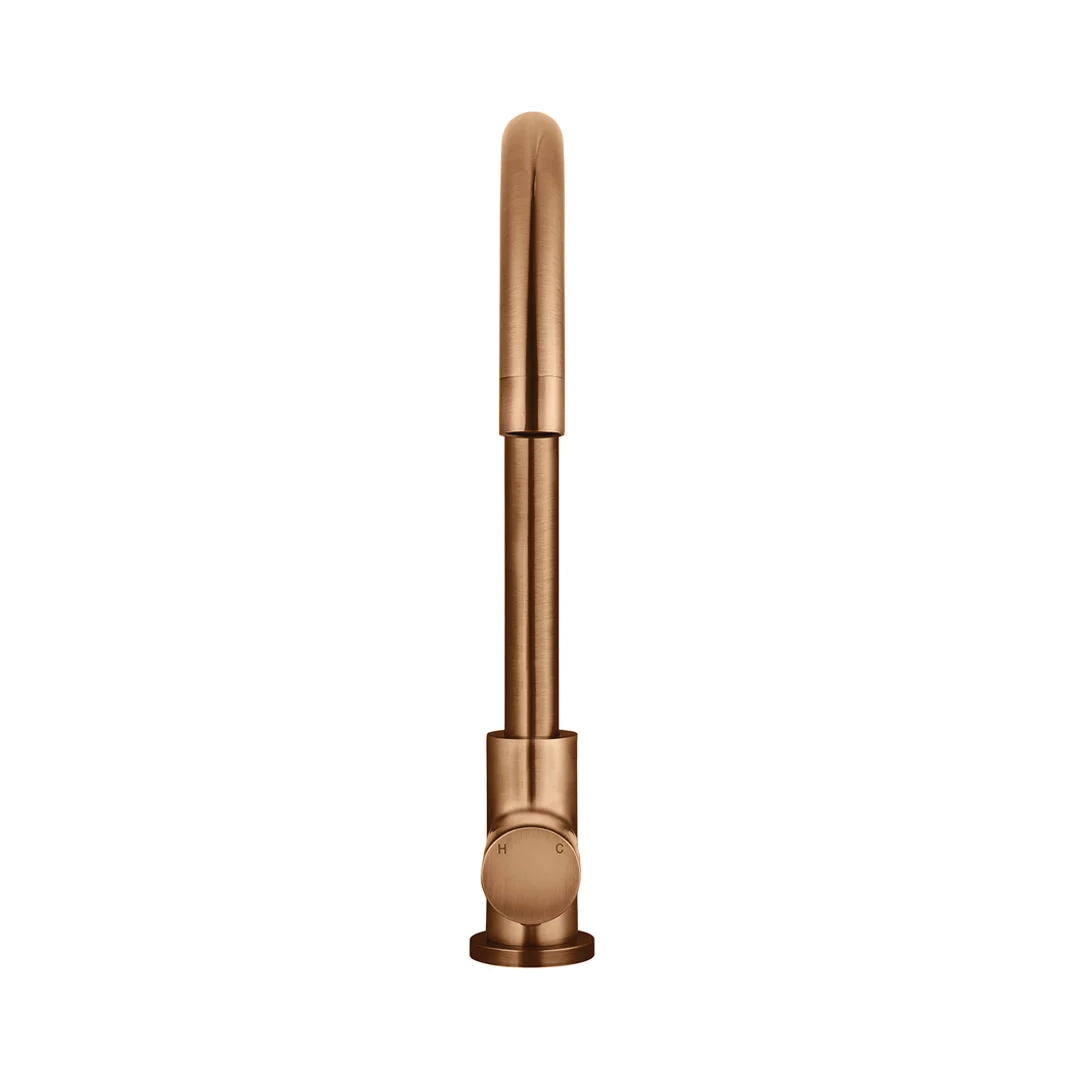 Elite Design Studio - Meir Round Gooseneck Kitchen Mixer Tap with Pinless Handle Lustre Bronze