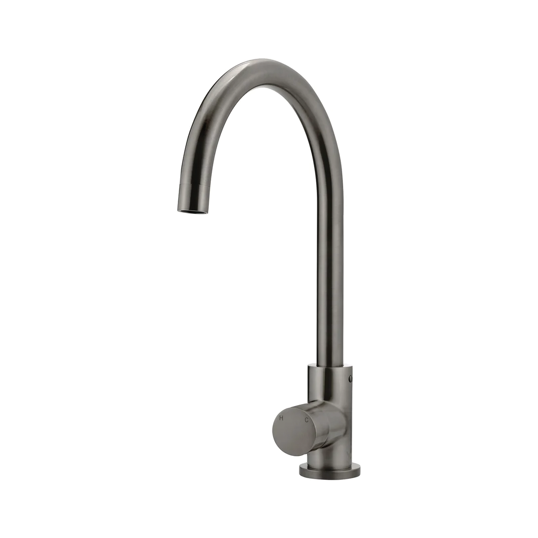 Elite Design Studio - Meir Round Gooseneck Kitchen Mixer Tap with Pinless Handle Shadow Gunmetal