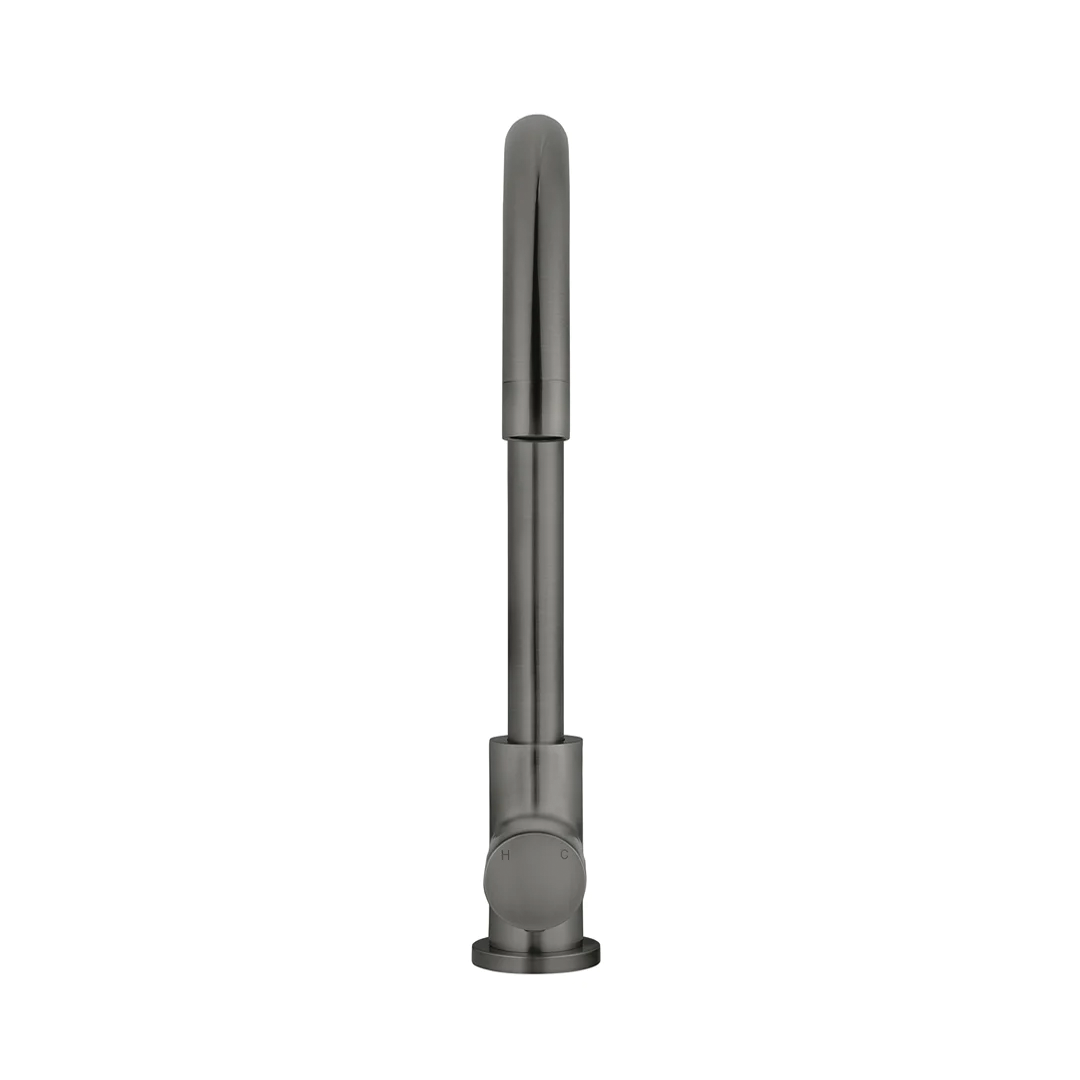Elite Design Studio - Meir Round Gooseneck Kitchen Mixer Tap with Pinless Handle Shadow Gunmetal