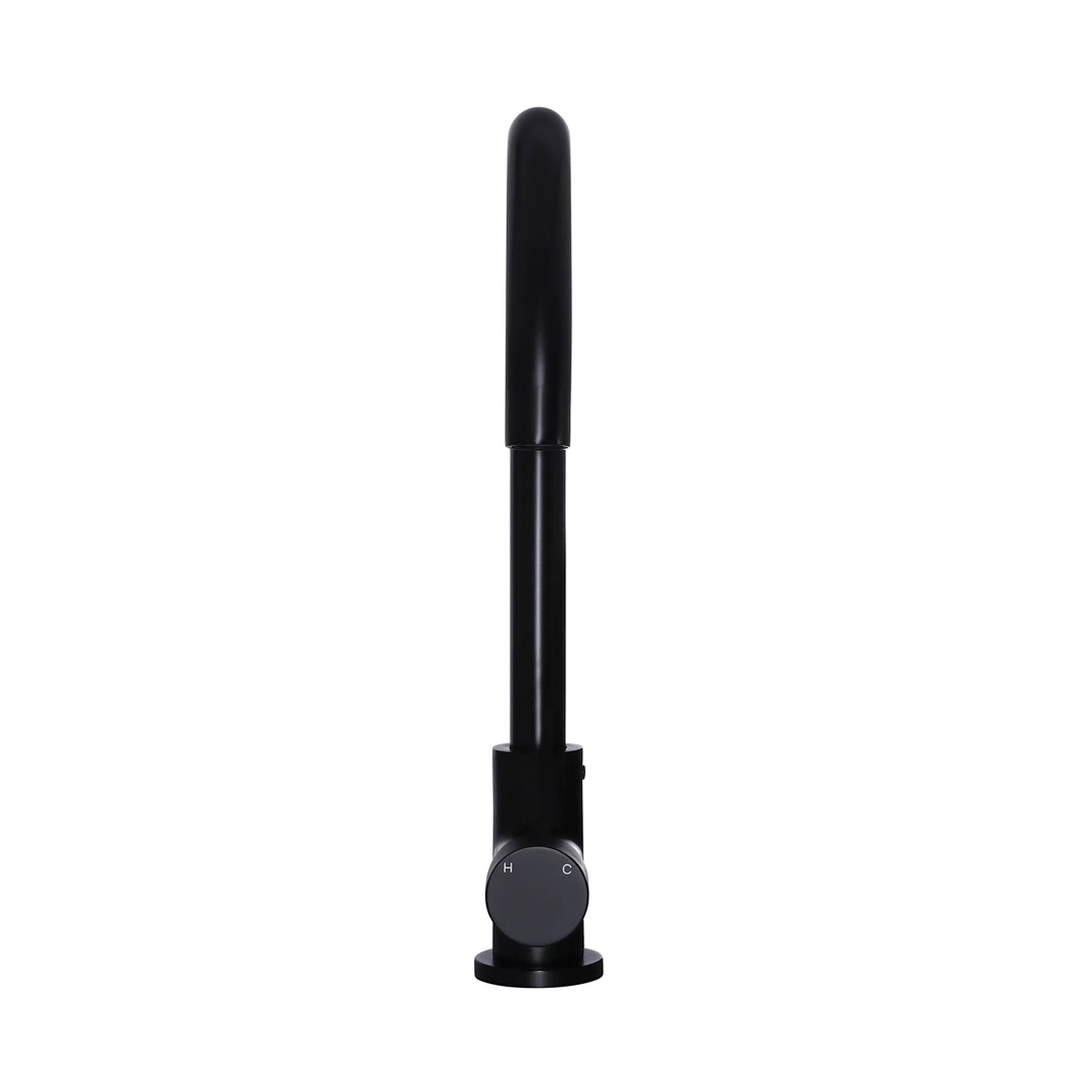 Elite Design Studio - Meir Round Gooseneck Kitchen Mixer Tap with Pinless Handle Matte Black