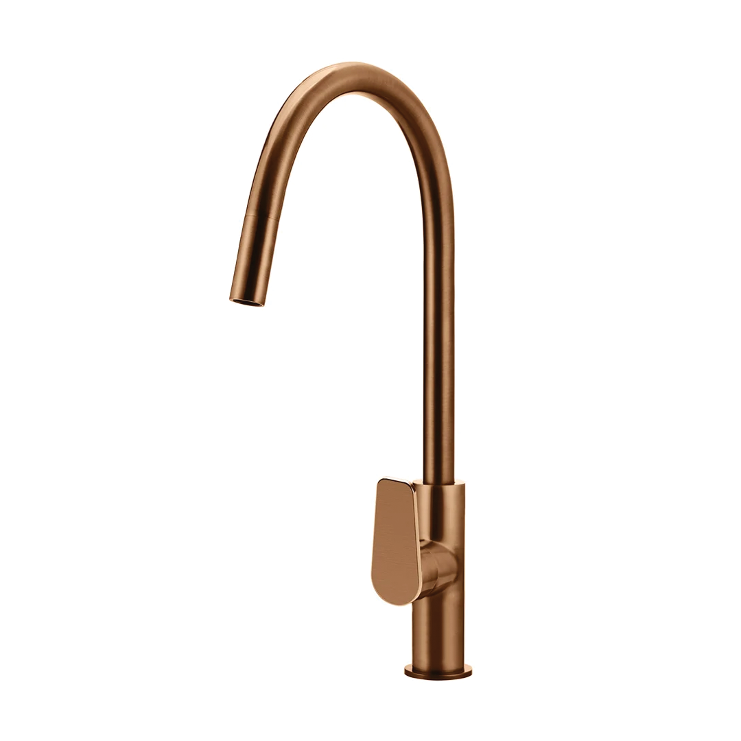 Elite Design Studio - Meir Round Piccola Paddle Handle Pull Out Kitchen Mixer Tap Lustre Bronze