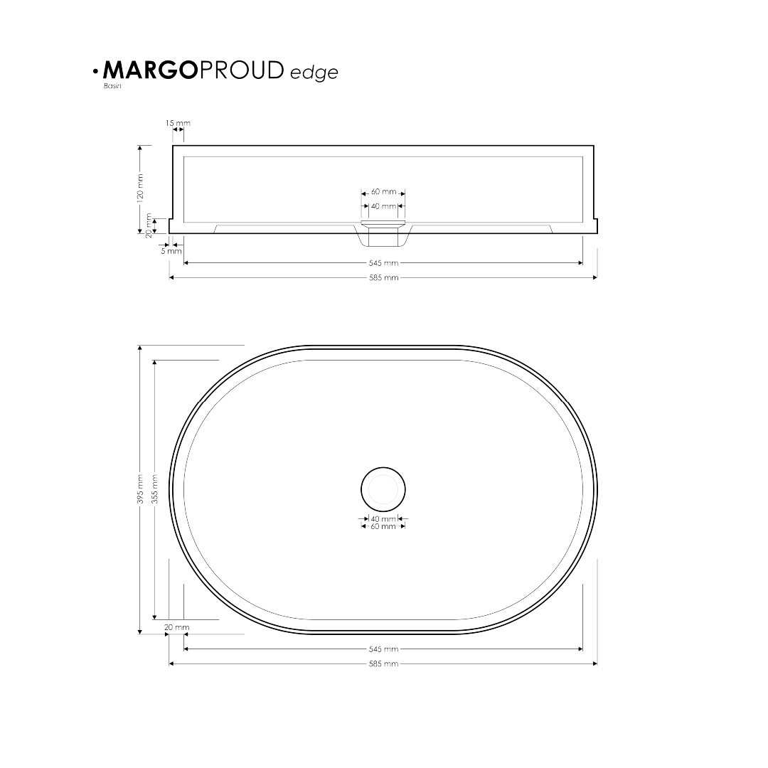 585x395x120mm Madu Living - Margo Large Basin Proud Edge White