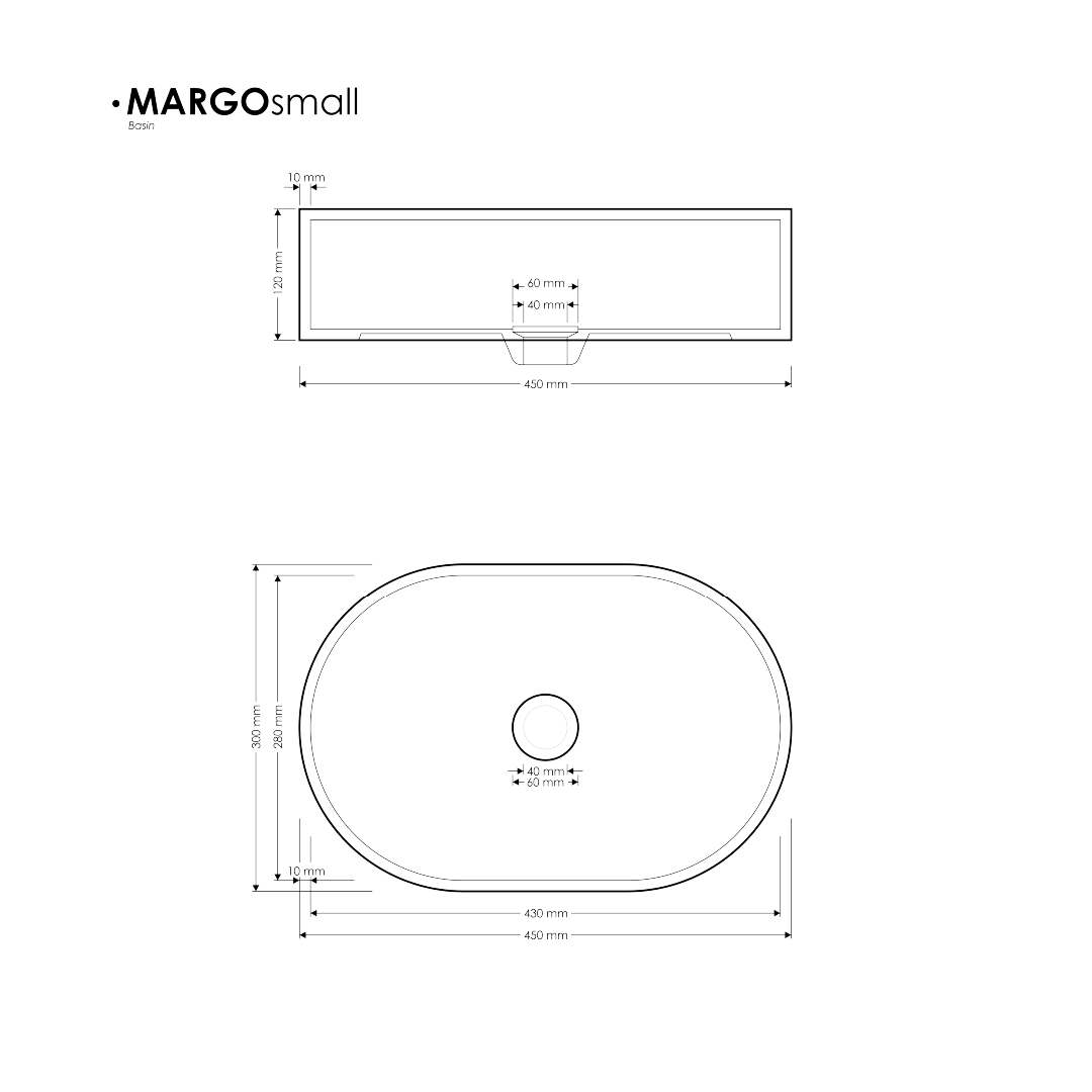 450x300x120mm Madu Living - Margo Small Basin Seamless Edge Black