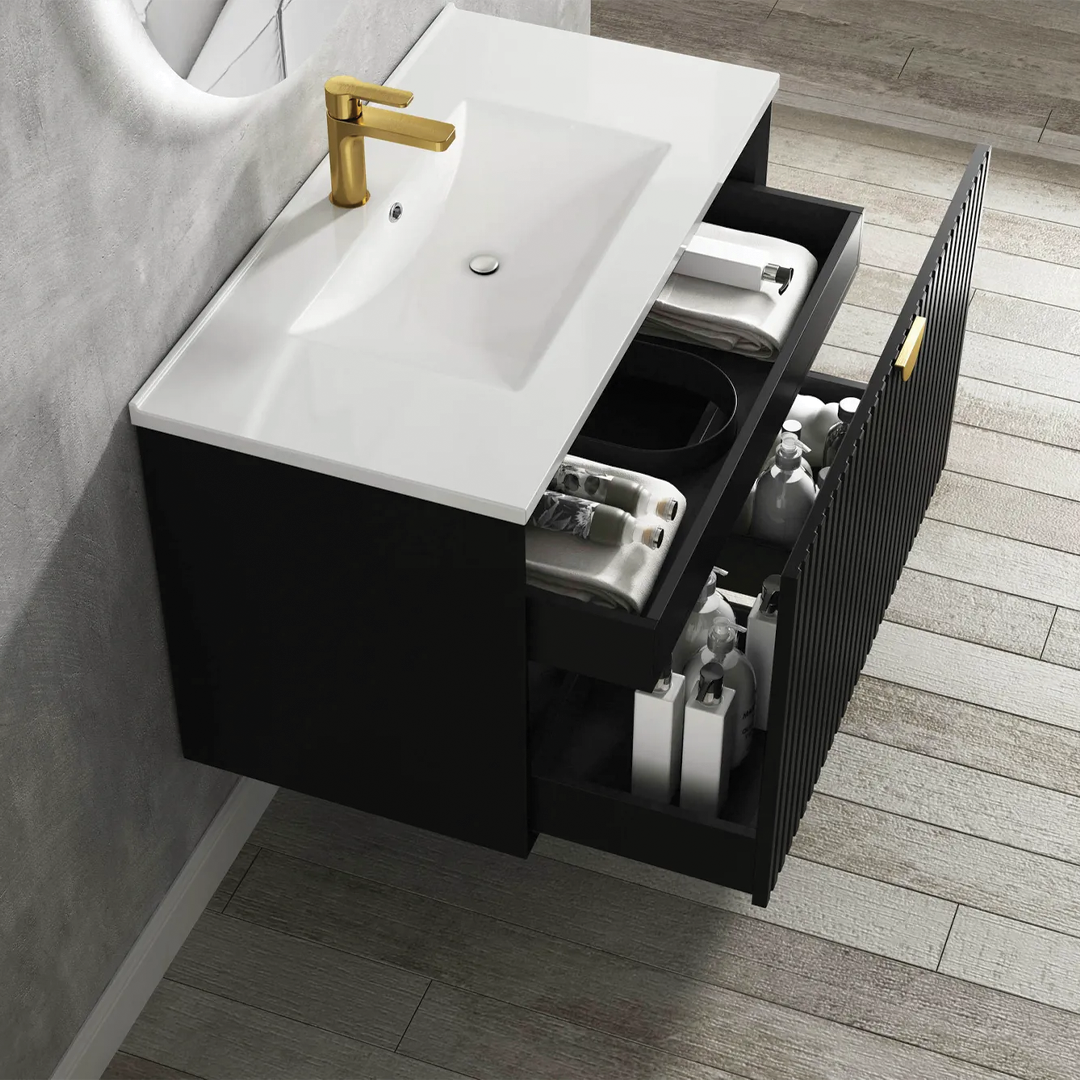 Otti - 900wx550hx460d Marlo Matt Black 900mm Wall Hung Vanity (Cabinet Only)