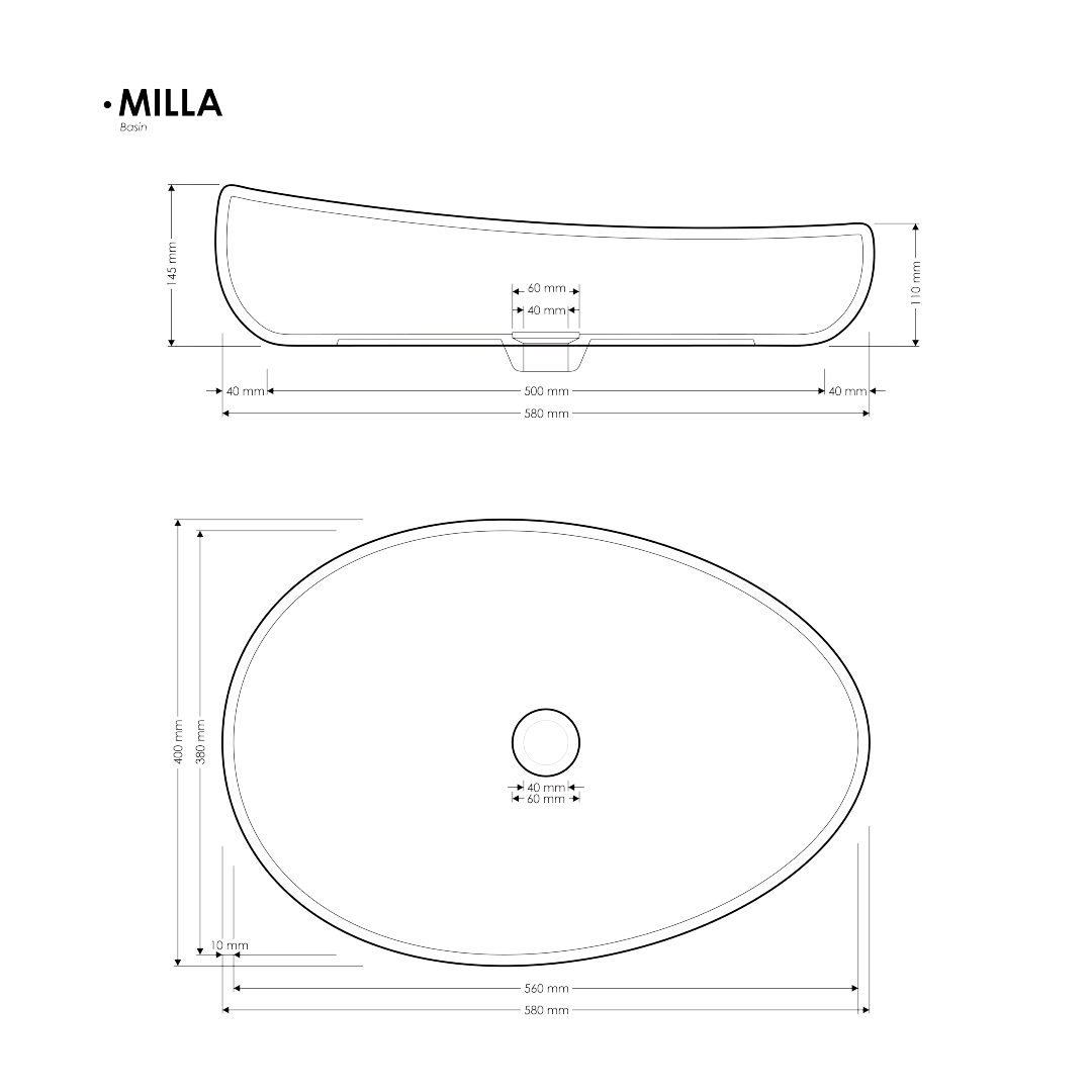 580x400x140mm Madu Living - Milla Large Basin White