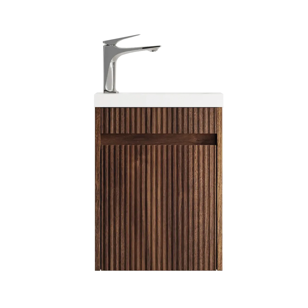 Otti - 390wx500hx250d Space Saver Vanity - Mini Ensuite Vanity Sable Walnut Fluted Vanity (with Basin)