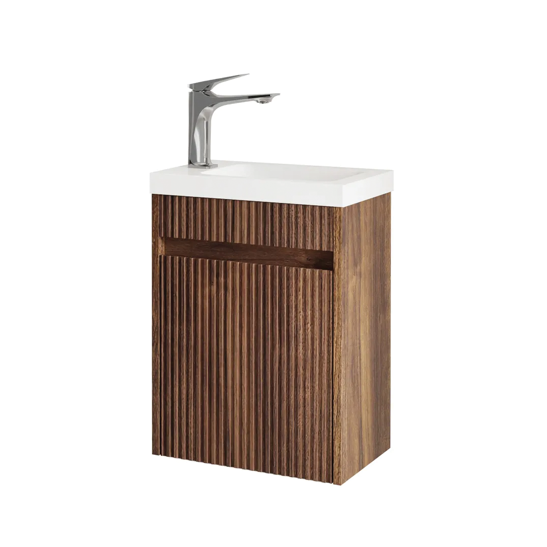 Otti - 390wx500hx250d Space Saver Vanity - Mini Ensuite Vanity Sable Walnut Fluted Vanity (with Basin)