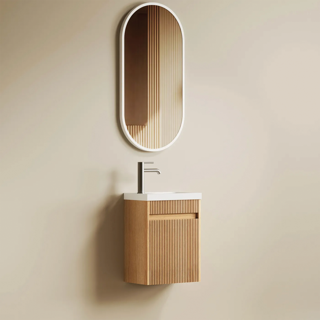 Otti - 390wx500hx250d Space Saver Vanity - Mini Ensuite Vanity Woodland Oak Fluted Vanity (with Basin)