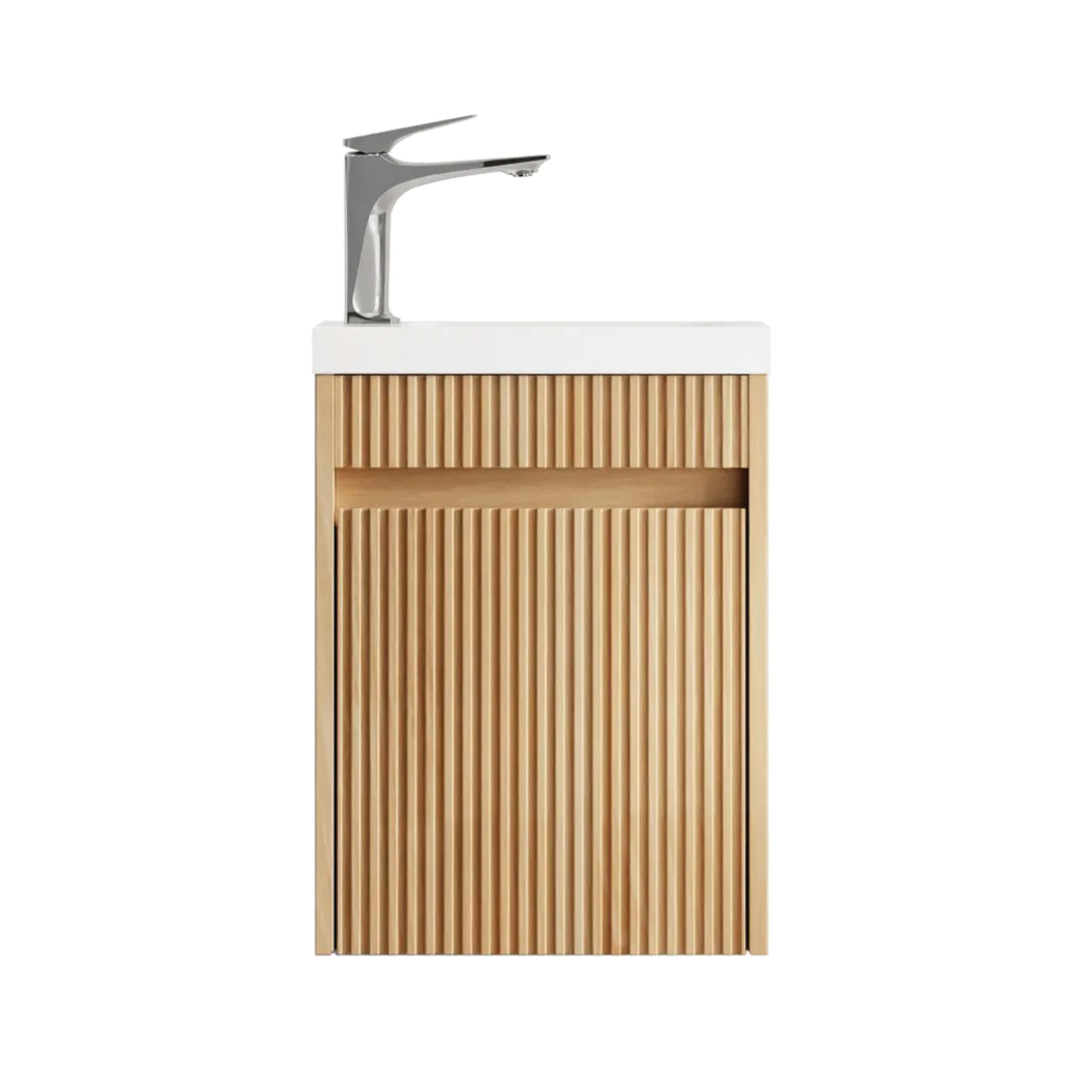 Otti - 390wx500hx250d Space Saver Vanity - Mini Ensuite Vanity Woodland Oak Fluted Vanity (with Basin)