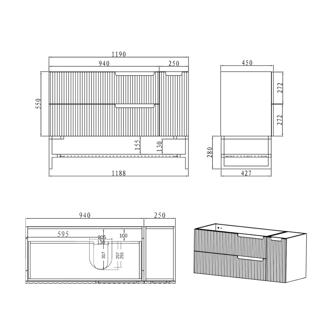 Otti - 1190wx550hx450d Noosa Satin White 1200mm Wall Hung Vanity (Cabinet Only)