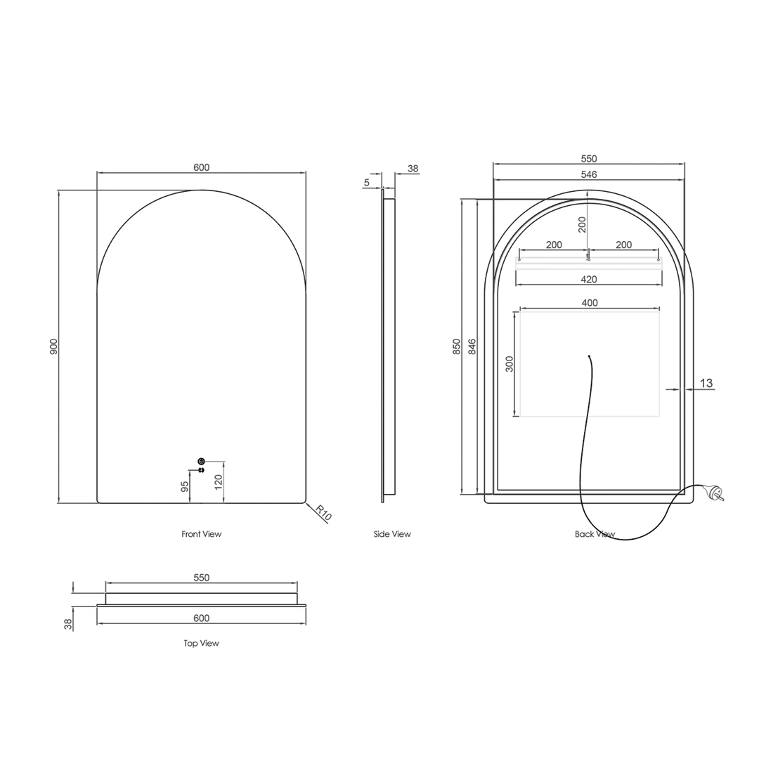 Elite Design Studio - Otti - 600x900mm Archie LED Frameless Tuffi Mirror