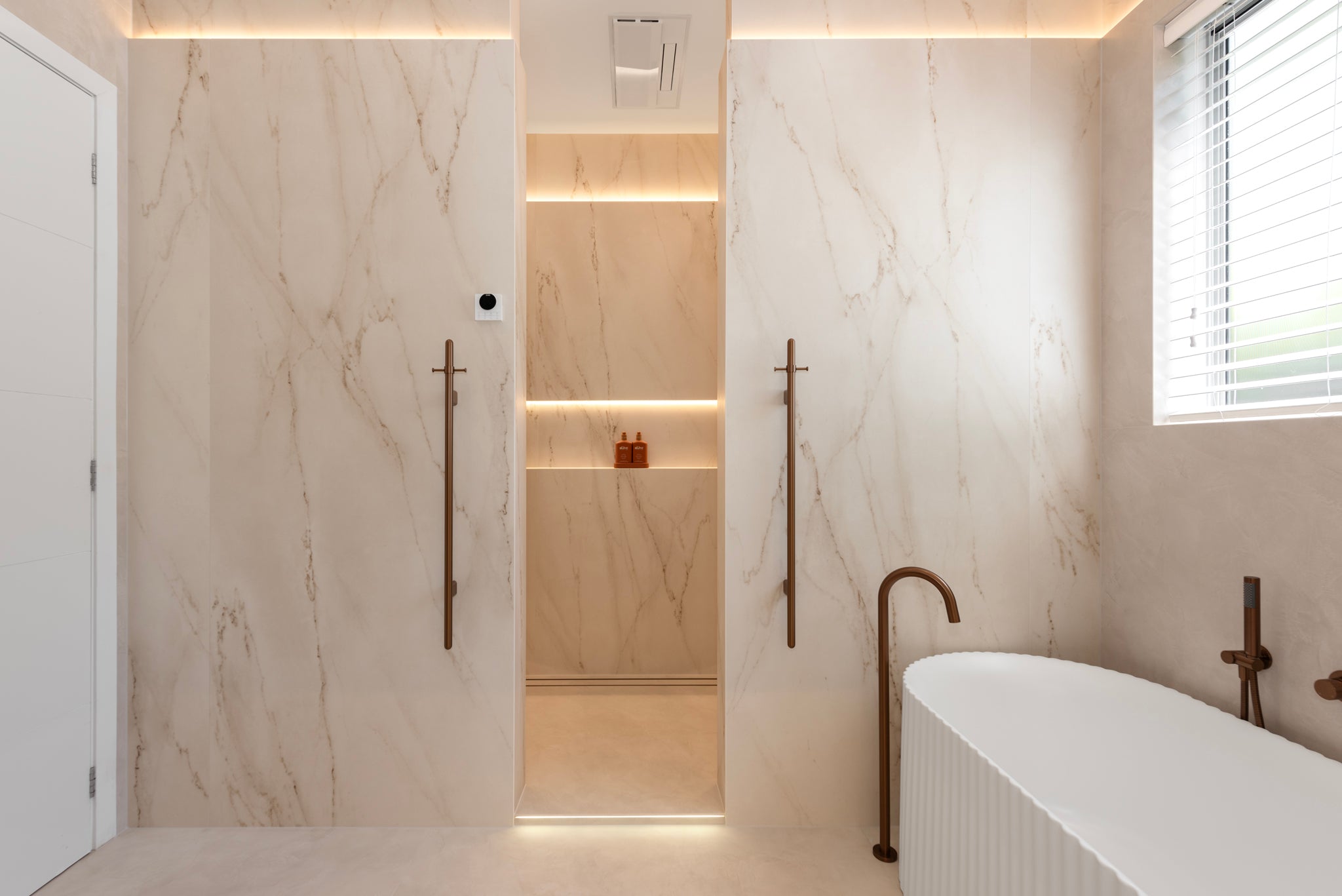 Meir Heated Vertical Towel Rail Lustre Bronze
