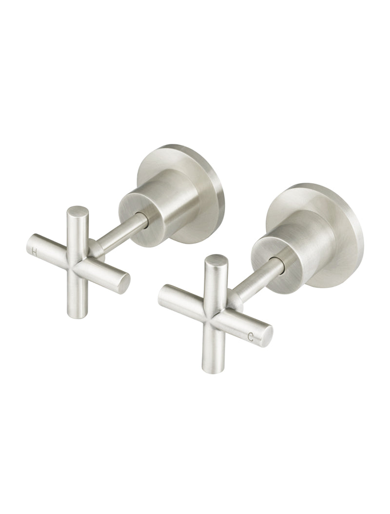 Meir Round Cross Handle Jumper Valve Wall Top Assemblies in Brushed Nickel
