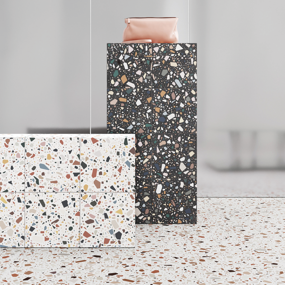 186x186mm Quintessenza Ceramiche - Confetti Nero Multicolor