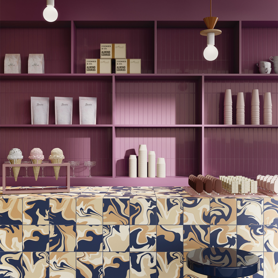 186x186mm Quintessenza Ceramiche - Fluid Blue Cappuccino