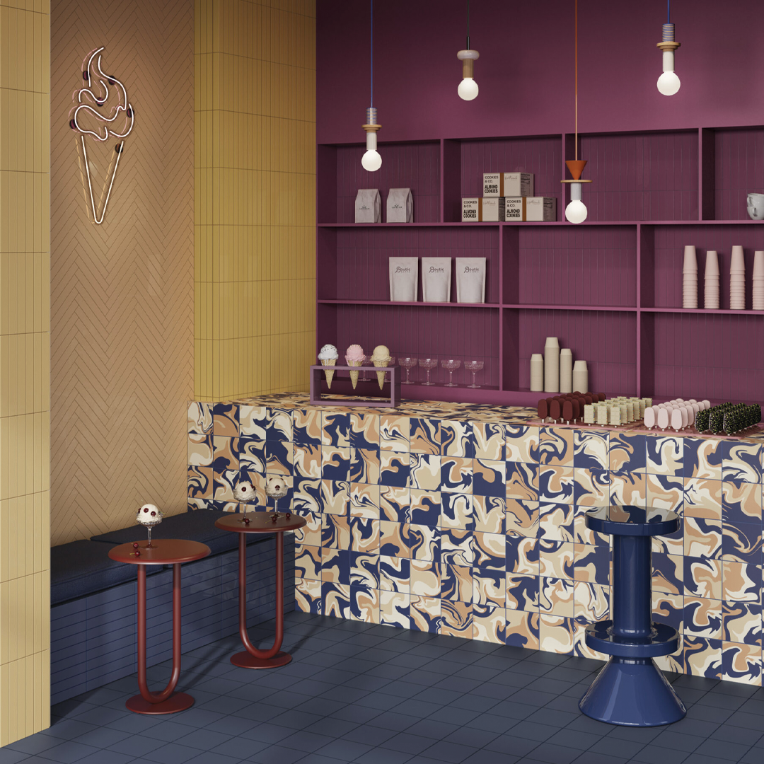 186x186mm Quintessenza Ceramiche - Fluid Blue Cappuccino
