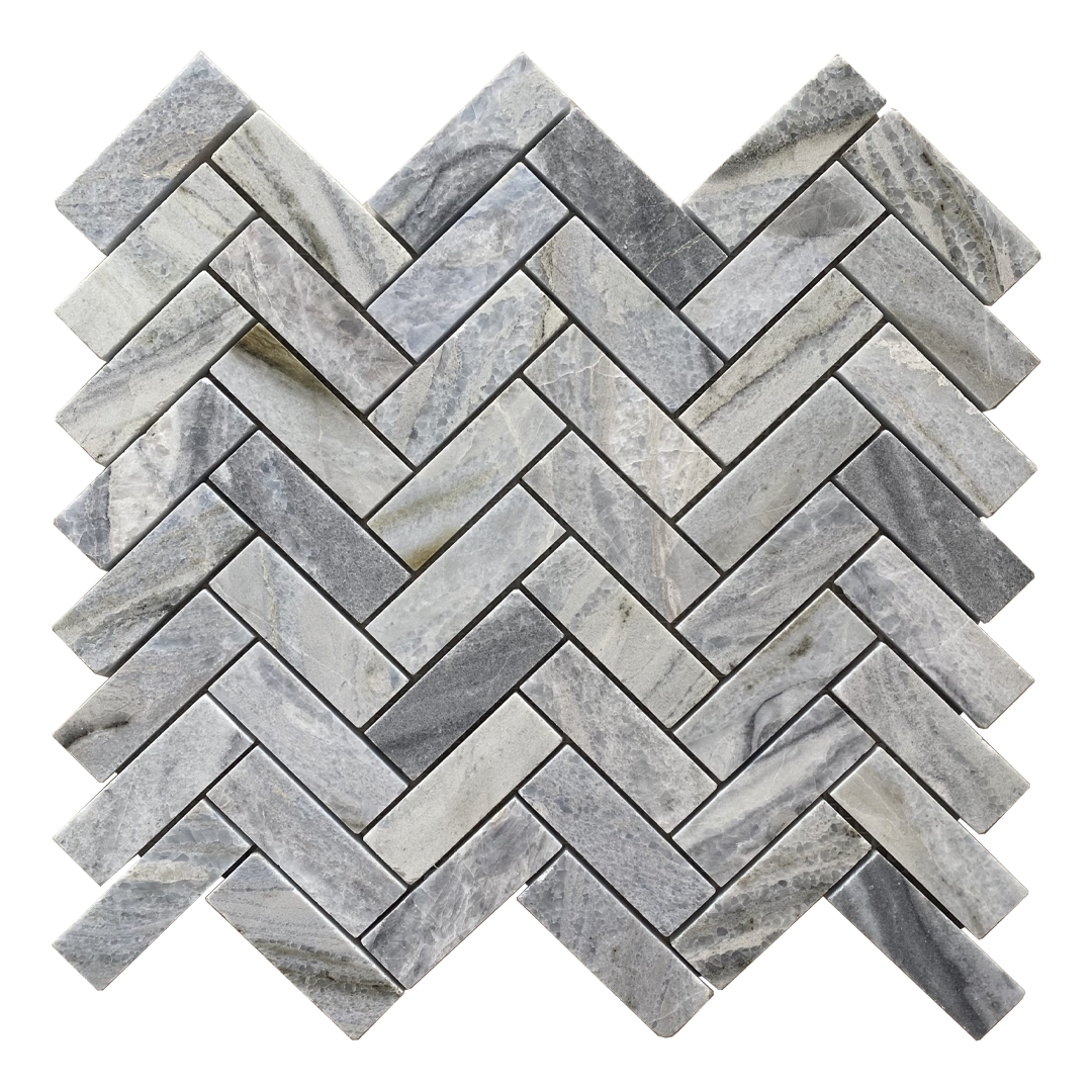305x325mm EDS - Nestos Blue Herringbone Marble Mosaic