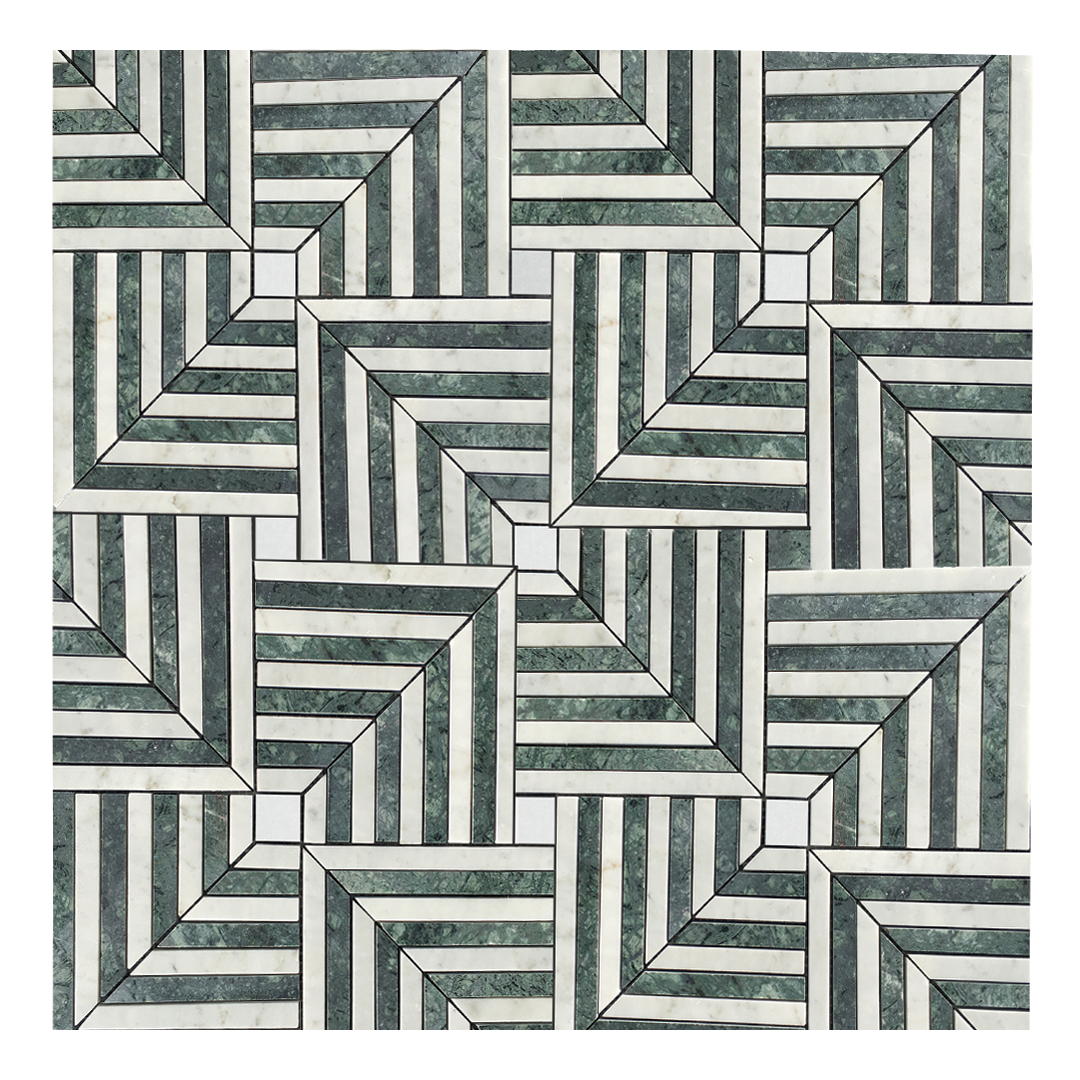 305x305mm EDS - Chicago Maze Carrara with Taj Green Marble Mosaic