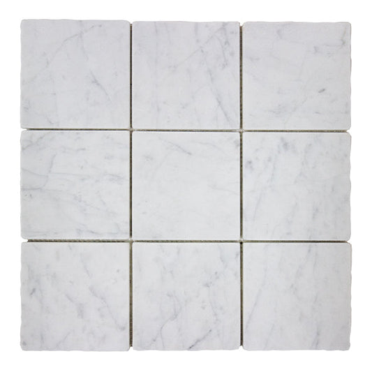304x304mm EDS - Apollo Carrara Marble Honed Cobbles Tumbled Edge
