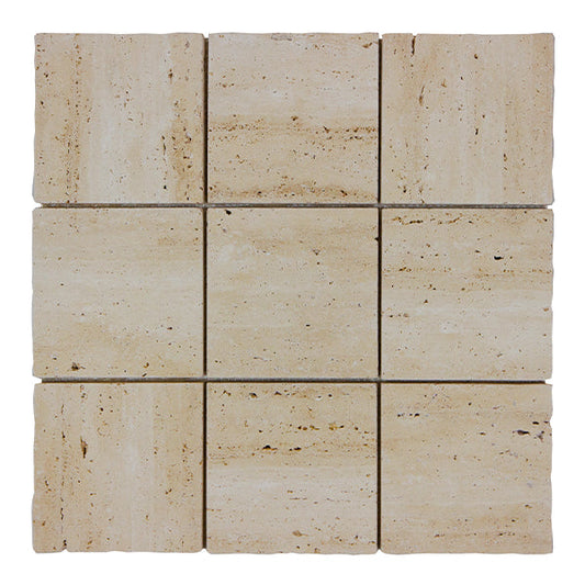 304x304mm EDS - Apollo Navona Travertine Honed Unfilled Cobbles Tumbled Edge