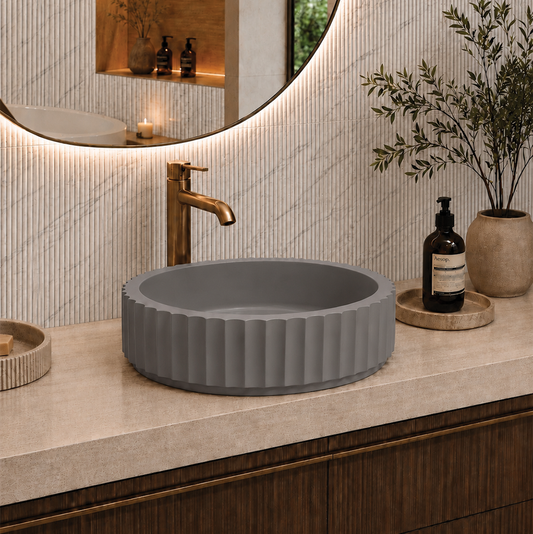 Elite Design Studio -  398x398x120mm Pietra Bianca - Briza Round Above Counter Basin Concaved Edge Ash Grey (Solid)