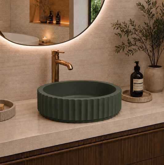 Elite Design Studio -  398x398x120mm Pietra Bianca - Briza Round Above Counter Basin Concaved Edge Forest Fern (Solid)
