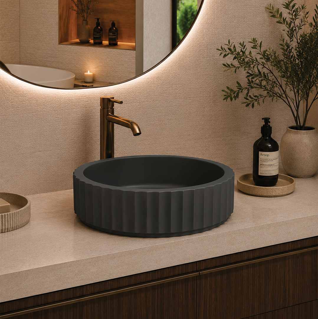 Elite Design Studio -  398x398x120mm Pietra Bianca - Briza Round Above Counter Basin Concaved Edge Liquorice (Solid)
