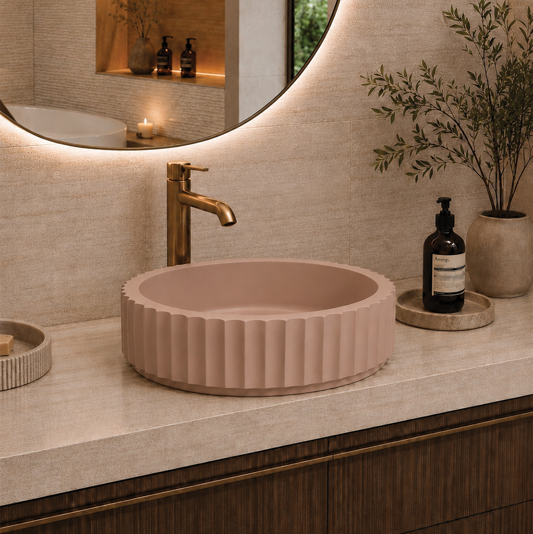 Elite Design Studio -  398x398x120mm Pietra Bianca - Briza Round Above Counter Basin Concaved Edge Malibu (Solid)