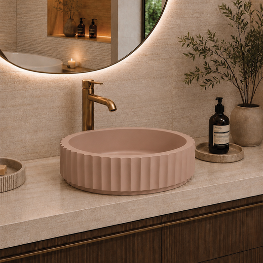 Elite Design Studio -  398x398x120mm Pietra Bianca - Briza Round Above Counter Basin Concaved Edge Malibu (Solid)
