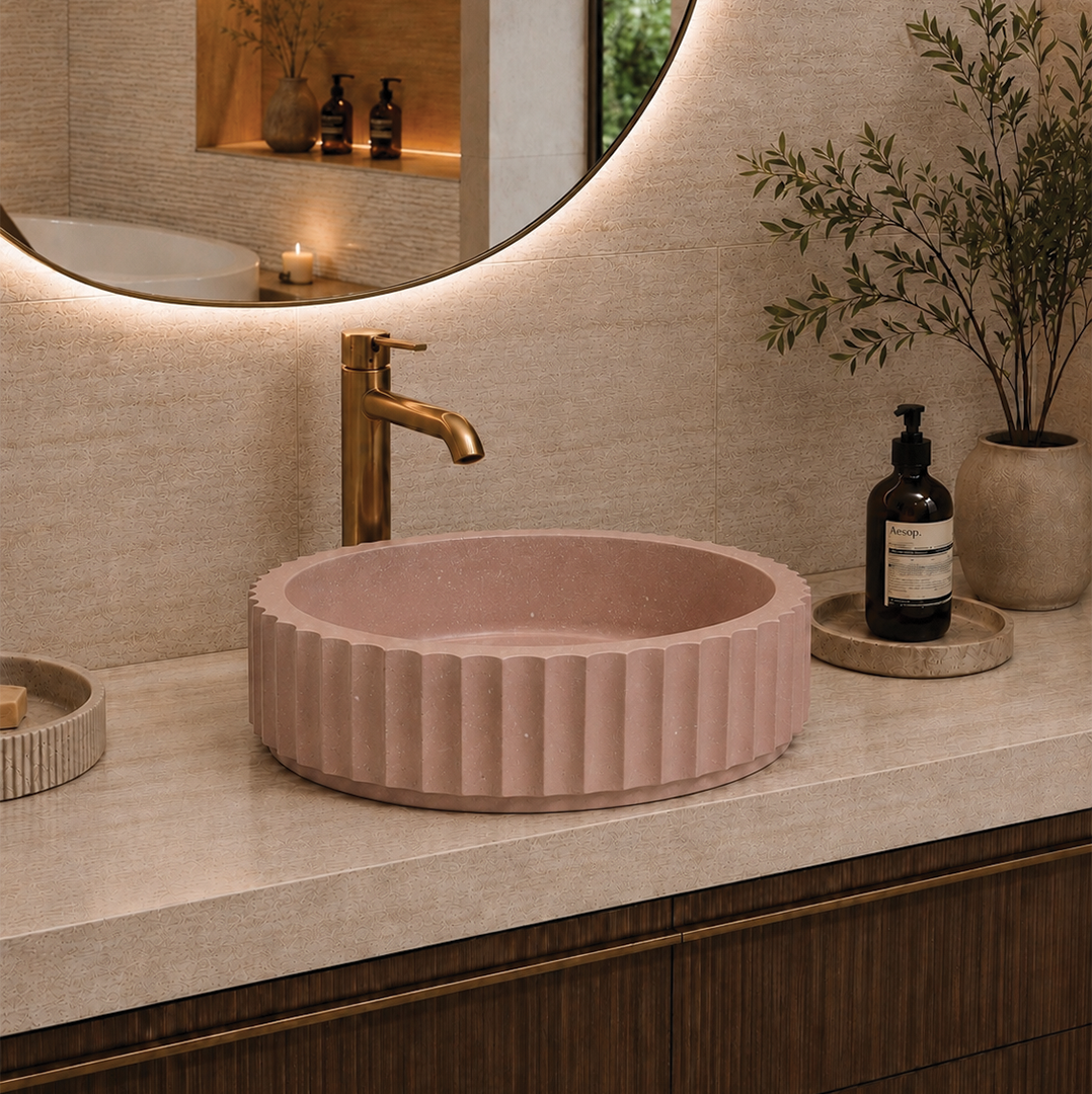 Elite Design Studio -  398x398x120mm Pietra Bianca - Briza Round Above Counter Basin Concaved Edge Malibu (Speckle)