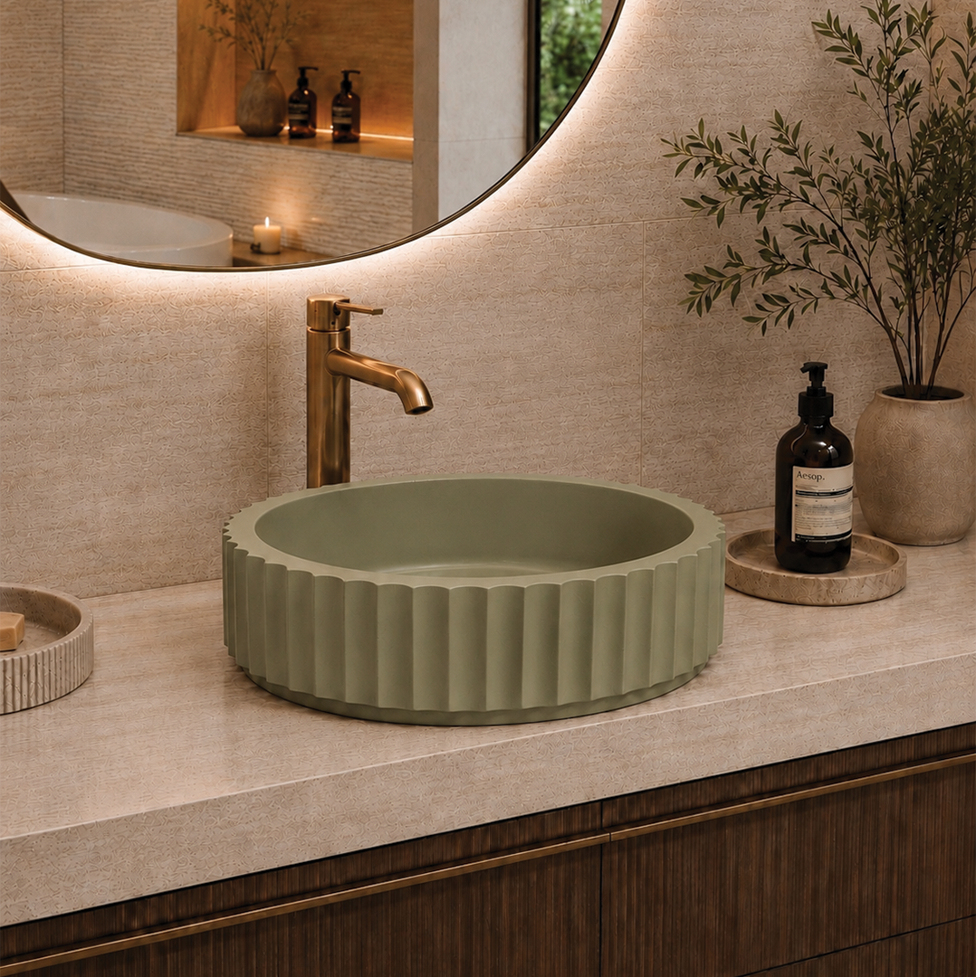 Elite Design Studio -  398x398x120mm Pietra Bianca - Briza Round Above Counter Basin Concaved Edge Matcha (Solid)