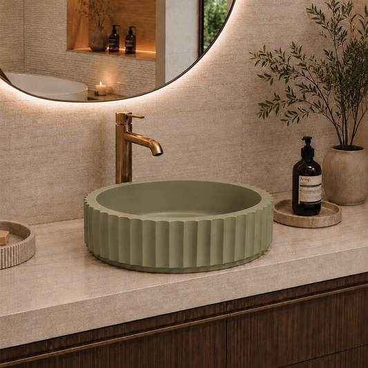 Elite Design Studio -  398x398x120mm Pietra Bianca - Briza Round Above Counter Basin Concaved Edge Matcha (Solid)