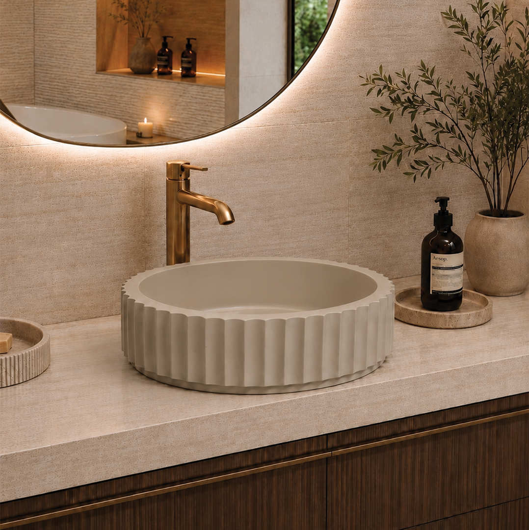 Elite Design Studio -  398x398x120mm Pietra Bianca - Briza Round Above Counter Basin Concaved Edge Misty Smoke (Solid)