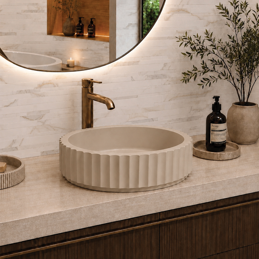 Elite Design Studio -  398x398x120mm Pietra Bianca - Briza Round Above Counter Basin Concaved Edge Pebble (Solid)