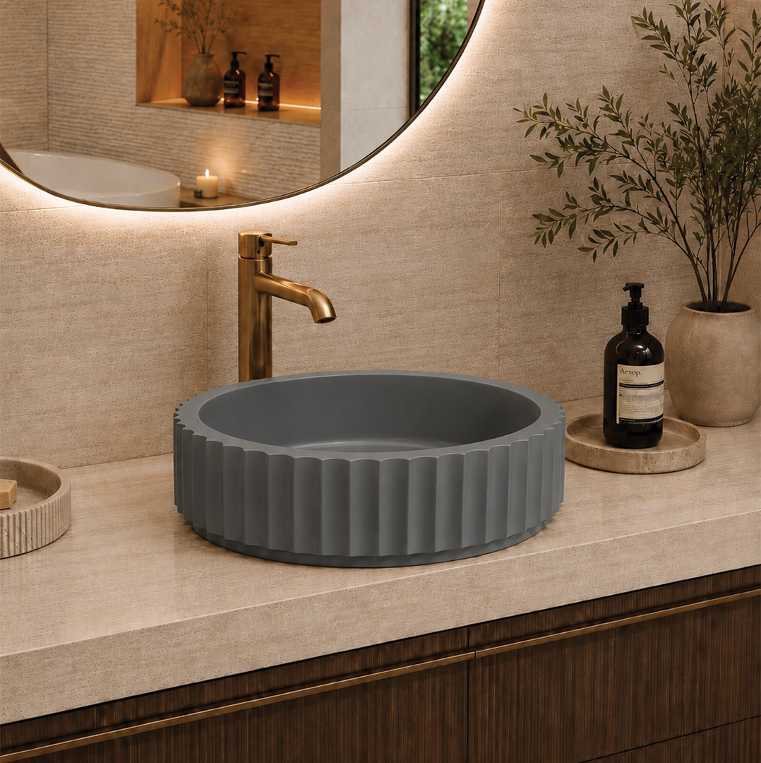 Elite Design Studio -  398x398x120mm Pietra Bianca - Briza Round Above Counter Basin Concaved Edge Storm Grey (Solid)