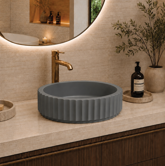 Elite Design Studio -  398x398x120mm Pietra Bianca - Briza Round Above Counter Basin Concaved Edge Storm Grey (Solid)