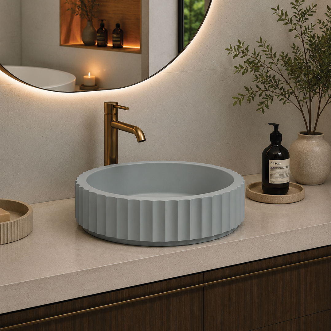 Elite Design Studio -  398x398x120mm Pietra Bianca - Briza Round Above Counter Basin Concaved Edge Whisper Grey (Solid)
