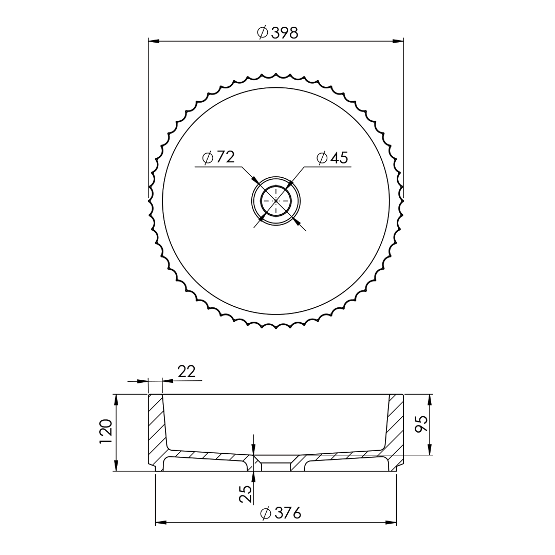 Elite Design Studio -  398x398x120mm Pietra Bianca - Briza Round Above Counter Basin Concaved Edge White Onyx (Speckle)