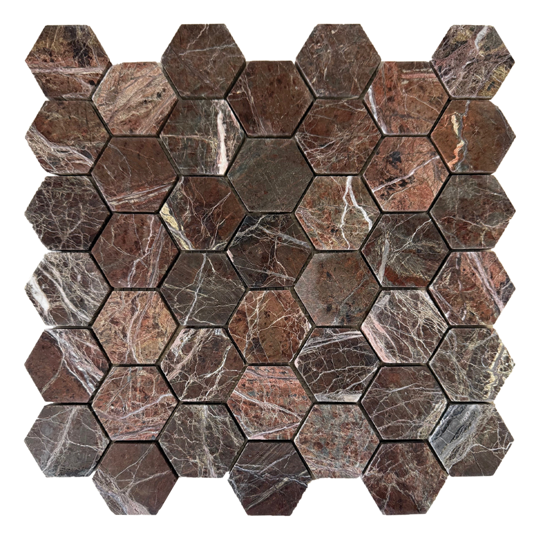 300x300mm EDS - Boston Brown Hexagon Marble Mosaic