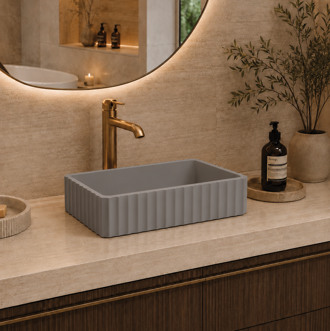 Elite Design Studio -  500x300x120mm Pietra Bianca - Briza Rectangular Above Counter Basin Concaved Edge Ash Grey (Solid)