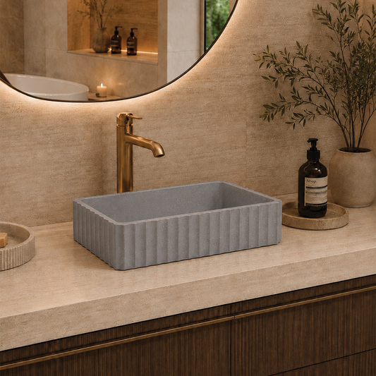Elite Design Studio -  500x300x120mm Pietra Bianca - Briza Rectangular Above Counter Basin Concaved Edge Ash Grey (Speckle)