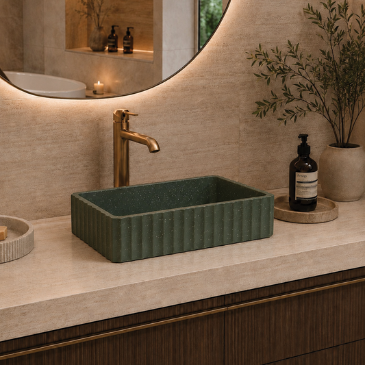 Elite Design Studio -  500x300x120mm Pietra Bianca - Briza Rectangular Above Counter Basin Concaved Edge Forest Fern (Speckle)