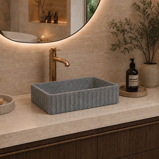 Elite Design Studio -  500x300x120mm Pietra Bianca - Briza Rectangular Above Counter Basin Concaved Edge Grey Onyx (Speckle)