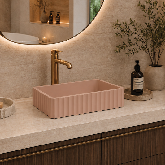 Elite Design Studio -  500x300x120mm Pietra Bianca - Briza Rectangular Above Counter Basin Concaved Edge Malibu (Solid)