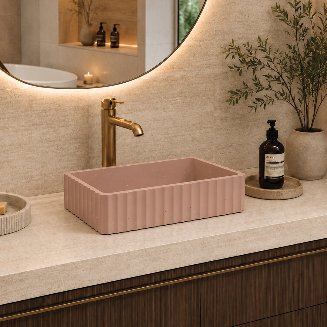 Elite Design Studio -  500x300x120mm Pietra Bianca - Briza Rectangular Above Counter Basin Concaved Edge Malibu (Speckle)