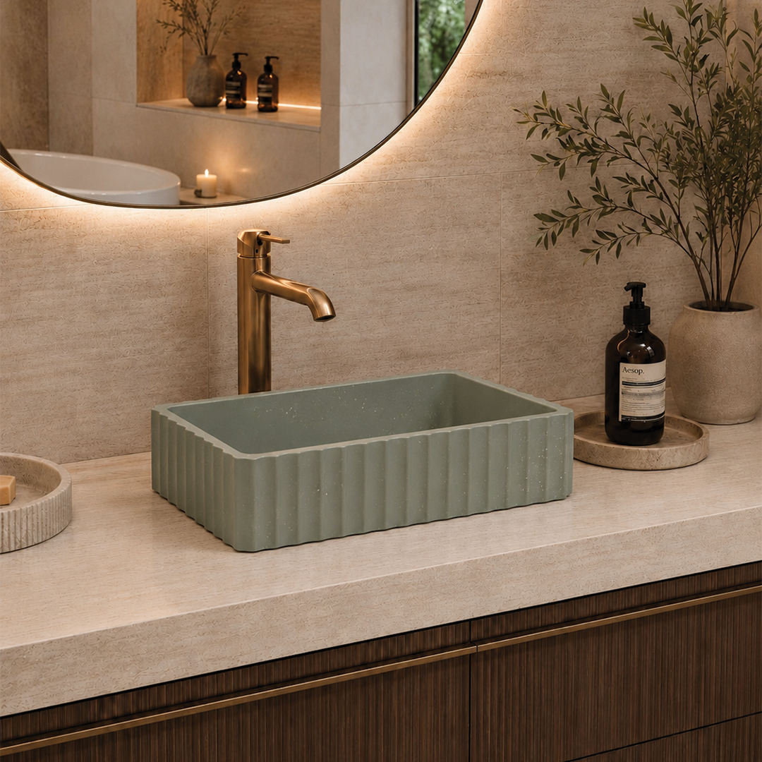 Elite Design Studio -  500x300x120mm Pietra Bianca - Briza Rectangular Above Counter Basin Concaved Edge Matcha (Speckle)