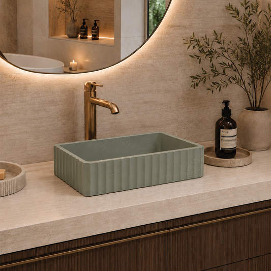 Elite Design Studio -  500x300x120mm Pietra Bianca - Briza Rectangular Above Counter Basin Concaved Edge Matcha (Speckle)