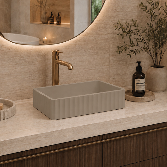 Elite Design Studio -  500x300x120mm Pietra Bianca - Briza Rectangular Above Counter Basin Concaved Edge Misty Smoke (Solid)