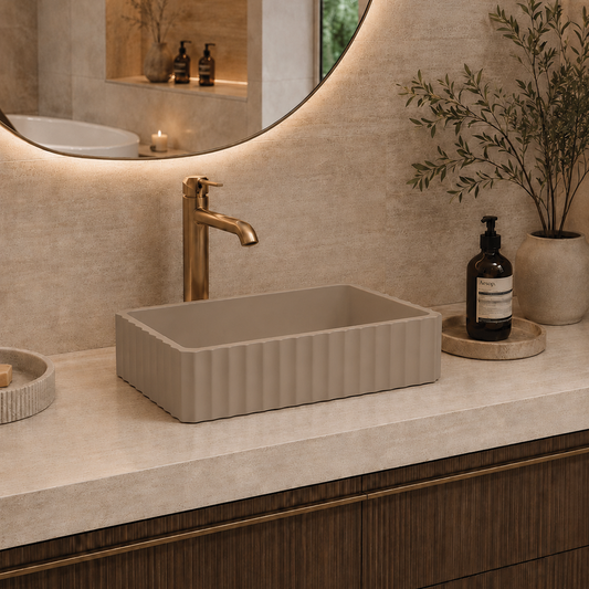 Elite Design Studio -  500x300x120mm Pietra Bianca - Briza Rectangular Above Counter Basin Concaved Edge Mushroom (Solid)
