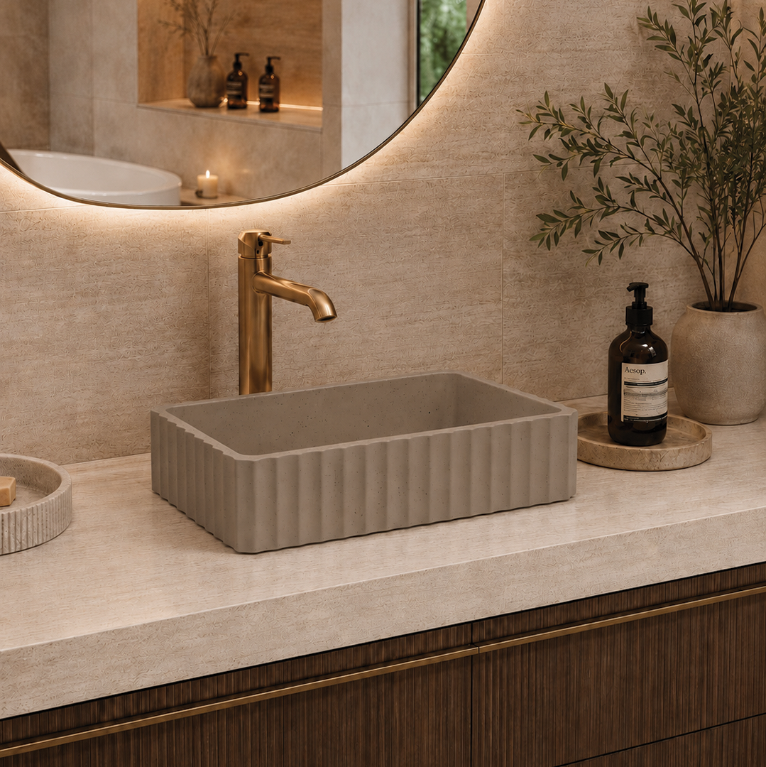 Elite Design Studio -  500x300x120mm Pietra Bianca - Briza Rectangular Above Counter Basin Concaved Edge Mushroom (Speckle)